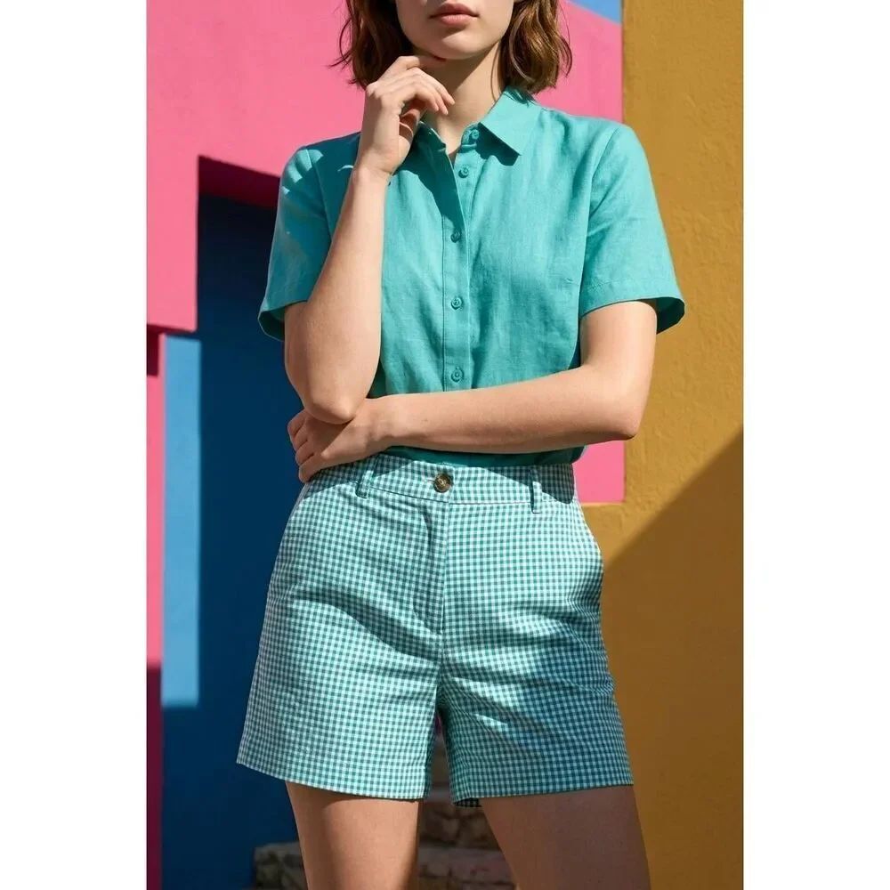 💜Old Navy Green & White Checkered Print Shorts Size 4